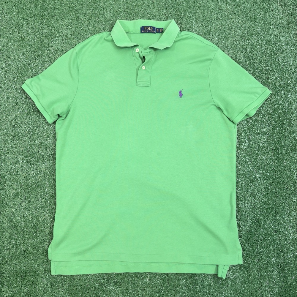 Polo Ralph Lauren Men's XL Green Short Sleeve Polo Shirt Purple Pony Logo